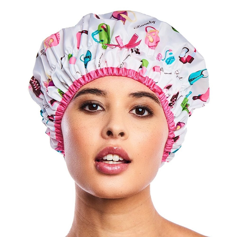 Reusable Shower & Bath Cap, Lined, Oversized Waterproof Shower Caps Large Designed for all Hair Lengths with Lining & Elastic Band Stretch Hem Hair Hat - Fashionista Diva