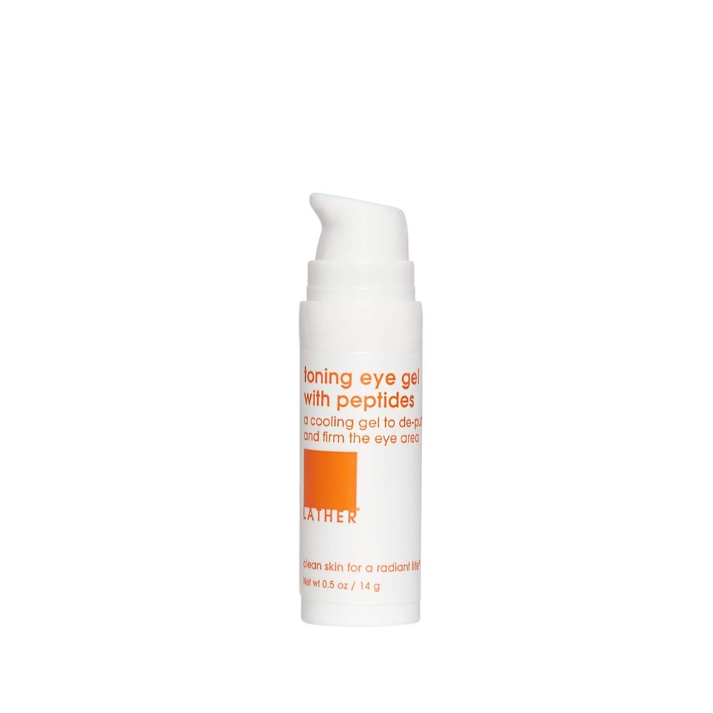 LATHER Toning Eye Gel With Peptides - Hydrating Under-Eye Gel - Cool & Firm Puffy Eyes, Under Eye Bags, Crows Feet & Dark Circles - 0.5 Fl Oz
