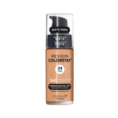 Revlon Liquid Foundation, ColorStay Face Makeup for Combination & Oily Skin, SPF 15, Medium-Full Coverage with Matte Finish, 360 Golden Caramel, 1 Fl Oz