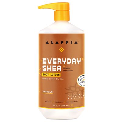 Alaffia EveryDay Shea Body Lotion - Normal to Very Dry Skin, Moisturizing Support for Hydrated, Soft, and Supple Skin with Shea Butter and Lemongrass, Fair Trade, Vanilla, 32 Fl Oz