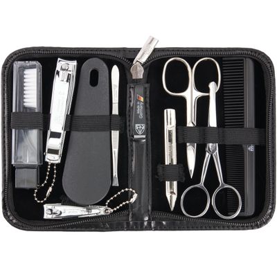 3 Swords Germany - brand quality 10 piece manicure pedicure grooming kit set for professional finger & toe nail care tweezers file clipper fashion leather case in gift box, Made by 3 Swords (02570 )