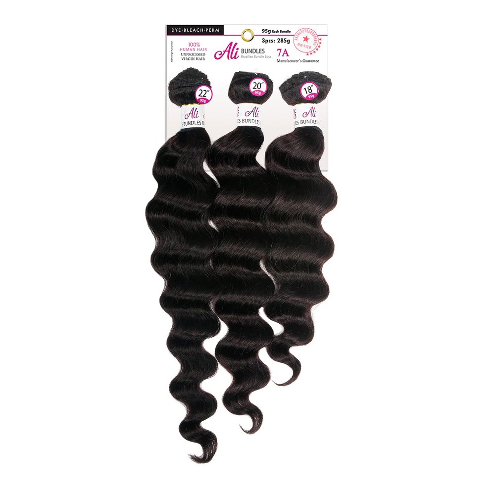 [7A Grade Unprocessed Brazilian Hair] Ali express Brazilian Human Hair 3 Bundles Ocean Wave -3 Bundles in 1 Pack Solution -Naturl Black (12+14+16)