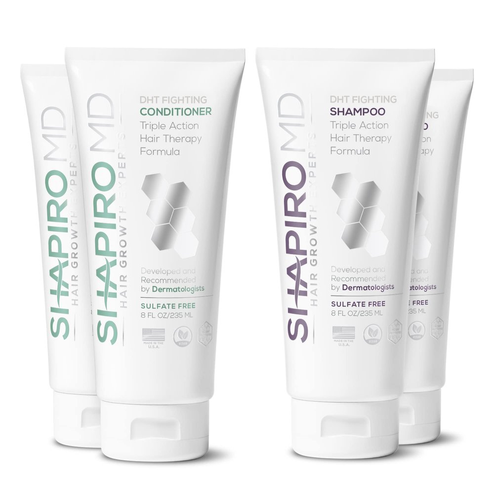 Shapiro MD Hair Growth Experts Hair Loss Shampoo and Conditioner, DHT Fighting Vegan Formula for Thinning Hair Developed by Dermatologists, Experience Healthier & Thicker Hair - 2 Month Supply