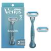 Gillette Venus Smooth Razor for Women, Includes 1 Reusable Razor Handle + 2 Count 3-Bladed Refills, Ergonomic Soft Grip Handle view 1