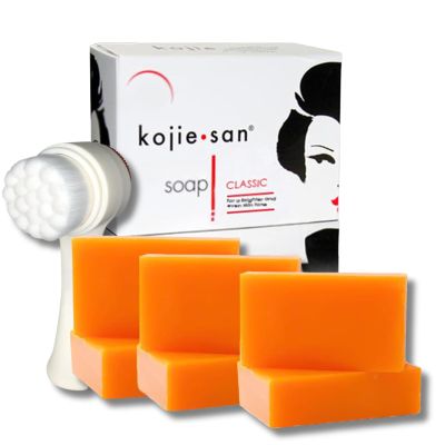 KOJIE SAN FACE & BODY SOAP (6 Bars) + Relumins Deep Pore Facial Cleansing Brush - Fair & Glowing Skin Brightening Kojic Acid Beauty Soap 65g