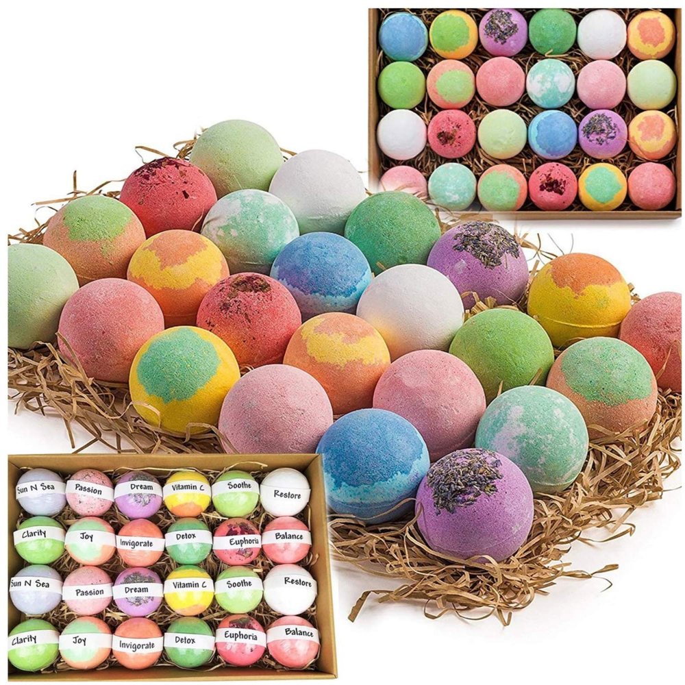 Bulk Bath Bombs Gift Set - 24 Nurture Me Organic Bath Bomb Kit - Moisturizing Bath Bombs Bath Gift Set Best Birthday Gifts for Women, Mom, Girls, Teens, Her