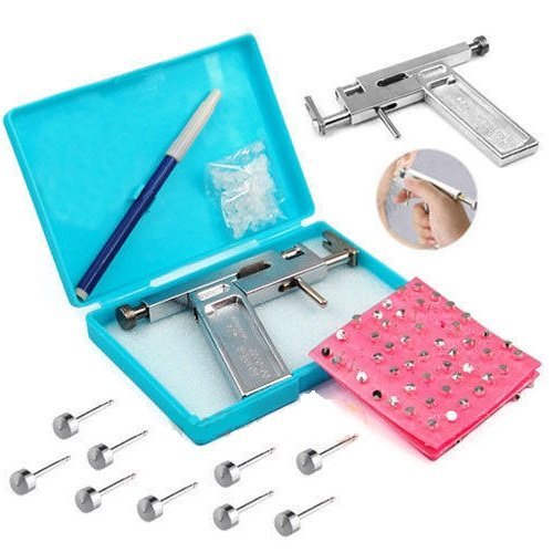 New Set of 97 Steel Ear Nose Navel Body Piercing Gun With Studs Tool Kit Professional Set