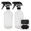 Cornucopia Brands 16oz Clear Glass Spray Bottles w/Chalk Labels (Pack of 2) Boston Round Bottles with 3-Setting Adjustable Heavy Duty Sprayers view 1