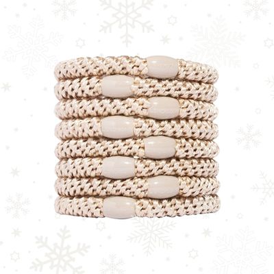 L. Erickson Pony Hair Ties - Camel Beige - 8 Pack Ponytail Holders - No Damage Tan White Color Hair Bands, Accessories and Hair Ties for Women