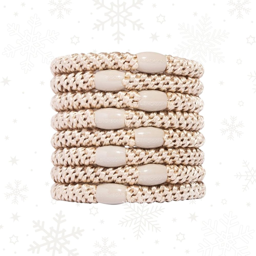 L. Erickson Pony Hair Ties - Camel Beige - 8 Pack Ponytail Holders - No Damage Tan White Color Hair Bands, Accessories and Hair Ties for Women