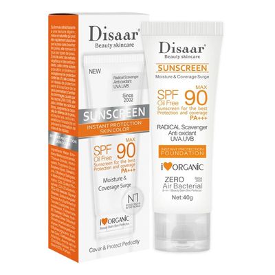 DISAAR BEAUTY Sunscreen SPF 90 PA+++, High Protection Oil-Free Sunblock with UVA/UVB Defense, Moisturizing and Lightweight Foundation Coverage, 40g (1.41oz)