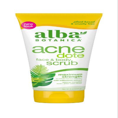 Alba Botanica Acnedote Maximum Strength Face & Body Scrub for Acne Treatment, Blackhead Scrub, 8 Oz