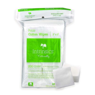 Intrinsics Petite Cotton Squares (200 Count) 2x2 4-Ply Medium-High Absorbency Pads, Lint-Free Hypoallergenic Cotton for Face, Makeup Removal, Skincare, and Spa Use