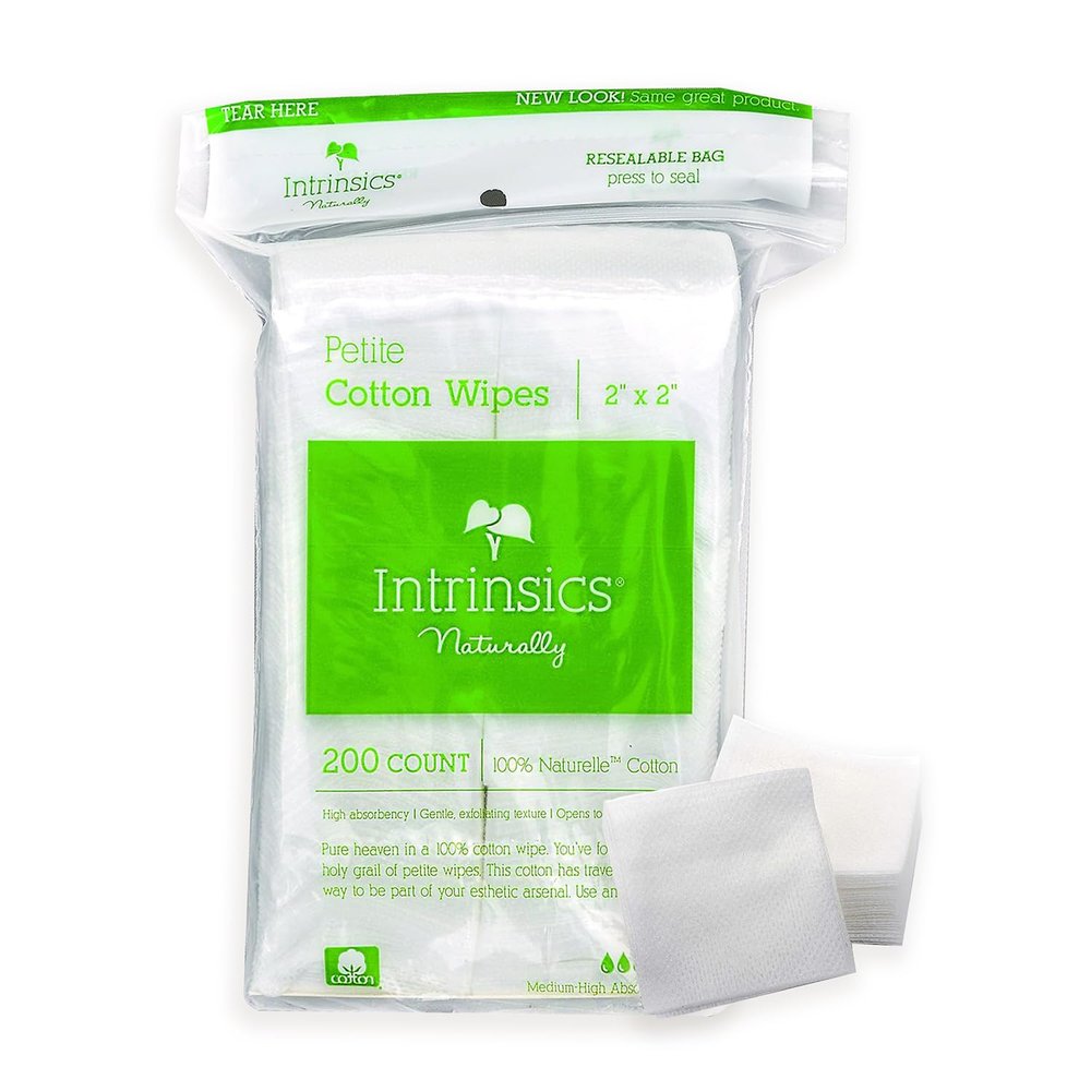 Intrinsics Petite Cotton Squares (200 Count) 2x2 4-Ply Medium-High Absorbency Pads, Lint-Free Hypoallergenic Cotton for Face, Makeup Removal, Skincare, and Spa Use