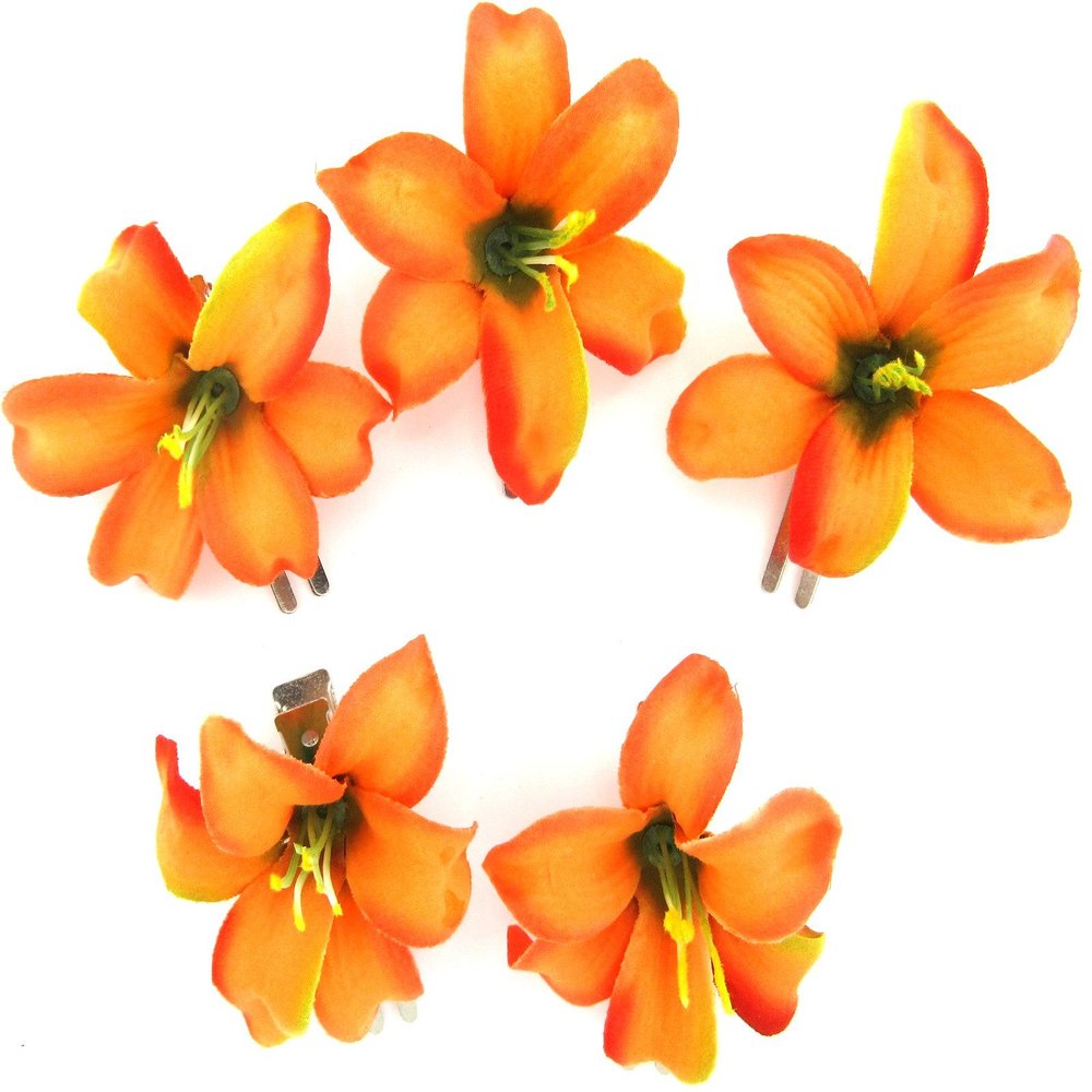 2" Tropical Orange Lily 5 Piece Lot Silk Flower Hair Clips