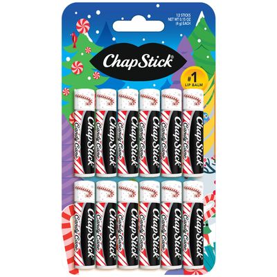 ChapStick Bulk Lip Balm, Candy Cane Packs (12 Sticks) Fresh & Minty Lip Moisturizer, Stocking Stuffer, 0.15 Oz Ea