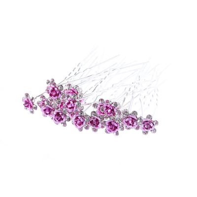 20pcs Rhinestone Rose Flower Hair Bobby Pin Crystal Bride Wedding Metal Hair Clip Decoration U Shape Jewelry Headpiece Accessories, Pink