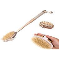 2-in-1Bath Body Brush Detachable Body Massager Natural Boar Bristle Bamboo Back Scrubber with Long Handle pre Shower & Bath Brush for Skin Exfoliating