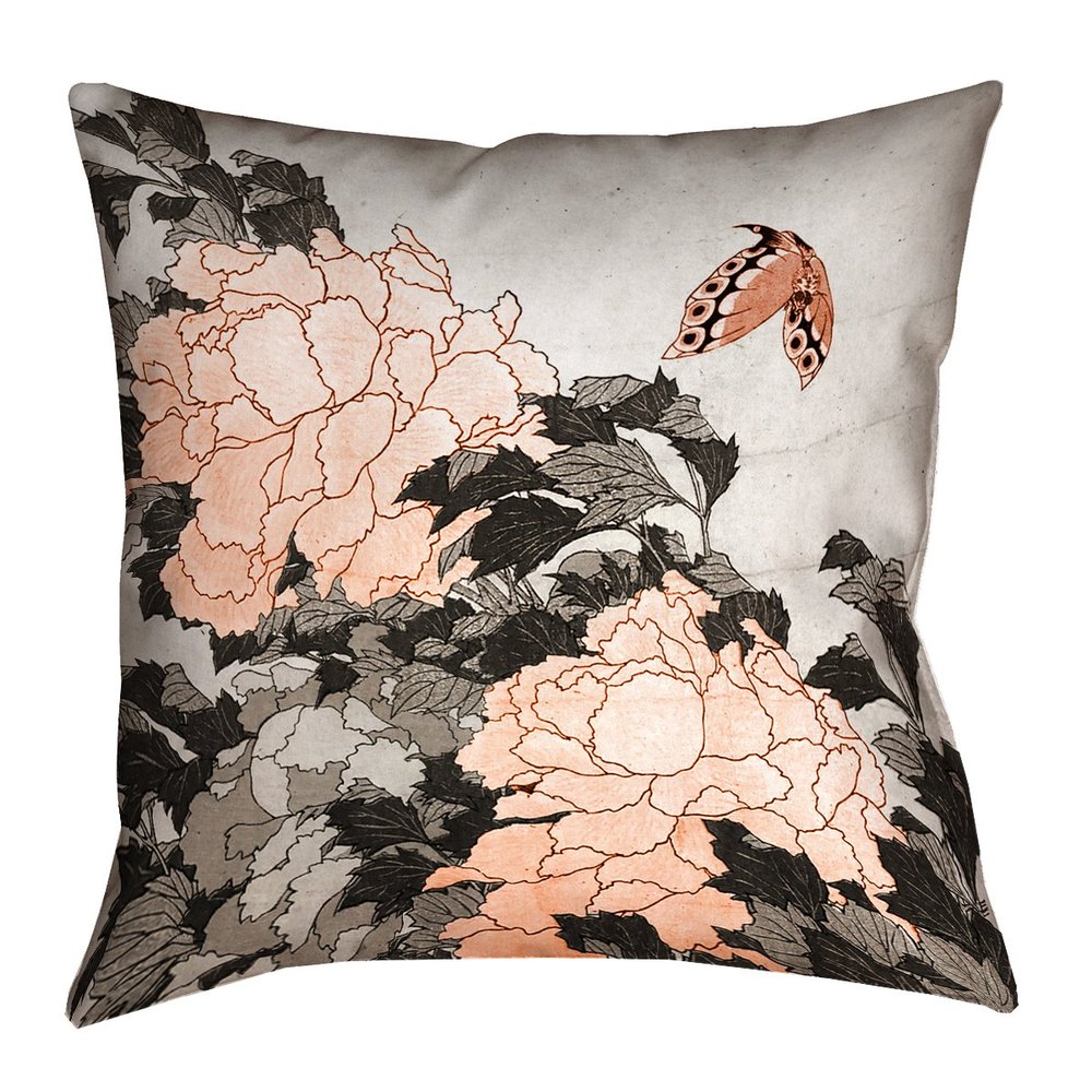 ArtVerse HOK056P2626C Peonies & Butterfly with Orange Accents Pillow, 26" x 26"