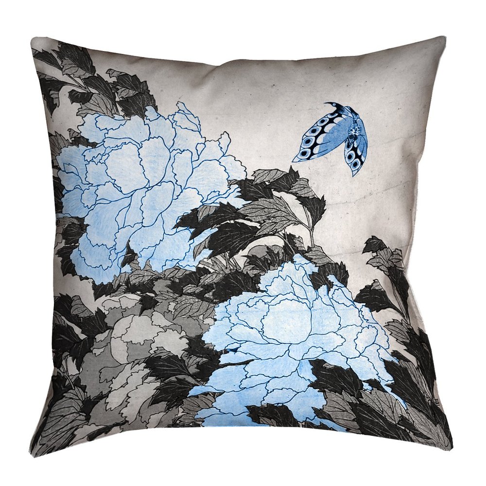 ArtVerse HOK055P2626C Peonies & Butterfly with Blue Accents Pillow, 26" x 26"