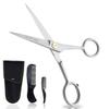 Ontaki German Steel Beard Scissors - 5-Inch, Silver, 1 Count - Beard Grooming Shears & Mustache Trimming Kit with Comb & Pouch, Airplane Friendly, Hand-Forged 410C Steel, Finger Rest view 1