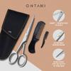Ontaki German Steel Beard Scissors - 5-Inch, Silver, 1 Count - Beard Grooming Shears & Mustache Trimming Kit with Comb & Pouch, Airplane Friendly, Hand-Forged 410C Steel, Finger Rest view 2