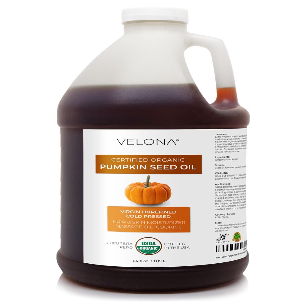 velona Pumpkin Seed Oil USDA Certified Organic - 64 Fl Oz | 100% Pure and Natural Carrier Oil | Unrefined, Cold Pressed | Cooking, Face, Hair, Body & Skin Care | Use Today - Enjoy Result