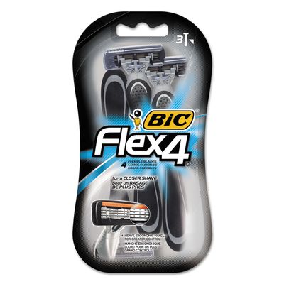 BIC S4FMP31 Flex 4 Disposable Men's 4 Blade Razor, Gray/Black 3 Razors/Pack