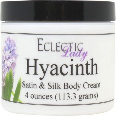 Eclectic Lady Hyacinth Satin and Silk Cream, Body Cream, Body Lotion, 4 oz - Shea Butter, Aloe, Silk Amino Acids, Vitamin E, Phthalate-Free, Handcrafted in USA - Perfect For Women