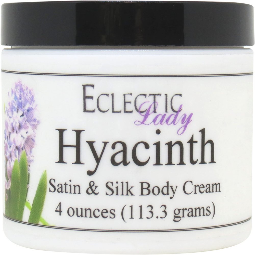 Eclectic Lady Hyacinth Satin and Silk Cream, Body Cream, Body Lotion, 4 oz - Shea Butter, Aloe, Silk Amino Acids, Vitamin E, Phthalate-Free, Handcrafted in USA - Perfect For Women