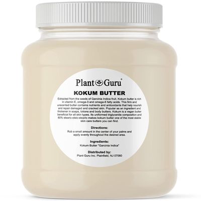 Plant Guru Raw Kokum Butter 3 lbs. Bulk 100% Pure Natural - Great for Skin, Body and Hair Moisturizer, DIY Creams, Balms, Lotions and Soap Making.