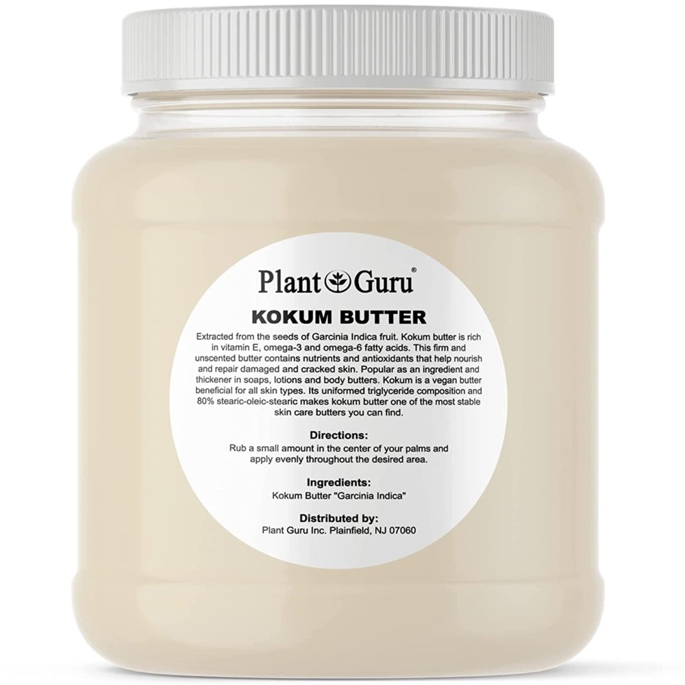 Plant Guru Raw Kokum Butter 3 lbs. Bulk 100% Pure Natural - Great for Skin, Body and Hair Moisturizer, DIY Creams, Balms, Lotions and Soap Making.