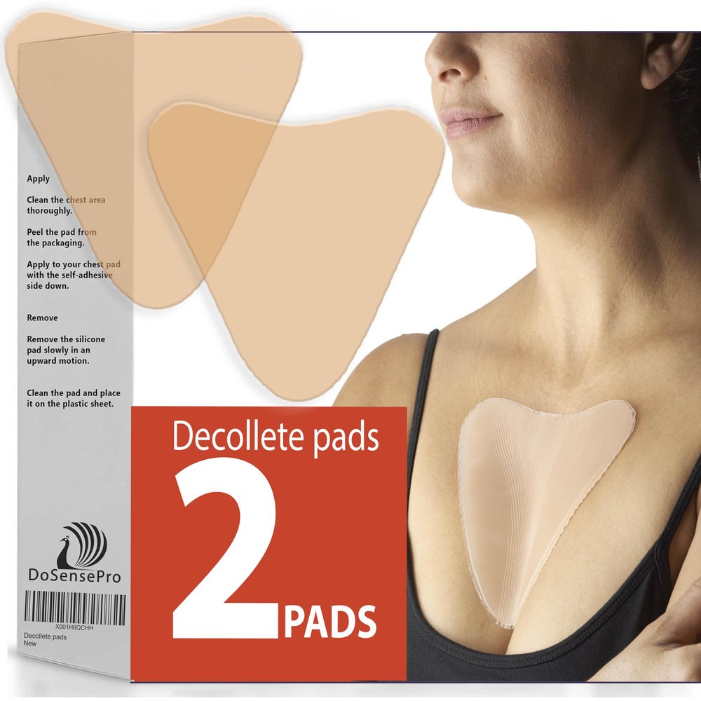 DoSensePro Reusable Silicone Chest Wrinkle Pads  Set of 2 Dcollet Patches for Side-Sleep Lines & Cleavage Wrinkles, Hydrating Anti-Aging Chest Pads for Women