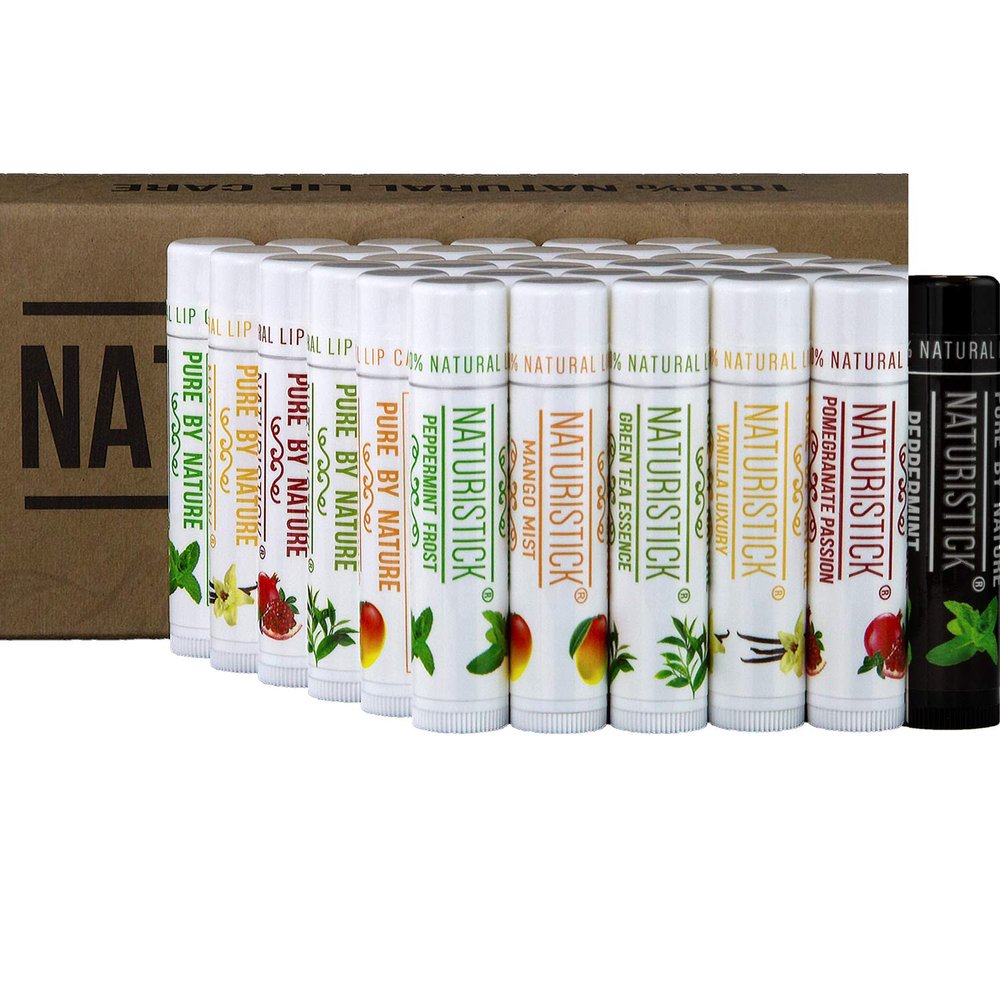 Naturistick Premium Beeswax Lip Balm for Dry, Chapped Lips | 100% Natural Lip Care | Coconut Oil, Shea Butter, Aloe Vera | Moisturizing, Chemical-Free Chapstick | 36 Pack Assorted Scents | Made in USA