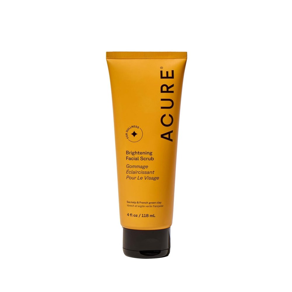 Acure Brightening Facial Scrub - Exfoliating Face Wash, Gentle Daily Scrubber & Exfoliator for Women & Men for Radiant Skin, Cleansing Wash with Sea Kelp & French Green Clay - 4 fl oz