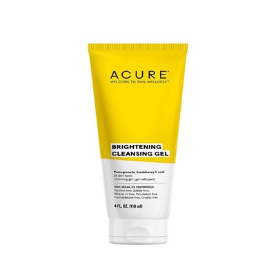 Acure Brightening Cleansing Gel - Vegan Face Scrub, Gentle Facial Cleanser for Radiant Skin with Pomegranate, Blackberry & Acai Infused, Antioxidant-Rich Formula for All Skin Types - 4 fl oz