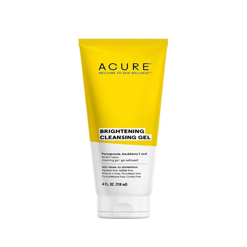 Acure Brightening Cleansing Gel - Vegan Face Scrub, Gentle Facial Cleanser for Radiant Skin with Pomegranate, Blackberry & Acai Infused, Antioxidant-Rich Formula for All Skin Types - 4 fl oz
