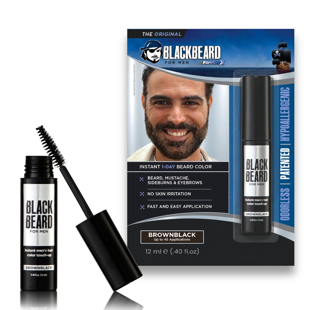 Blackbeard for Men Instant Beard Color All Day Beard, Mustache, Eyebrow, and Sideburns Color Temporary, Hypoallergenic Beard Dye Alternative Up to 45 applications Brown/Black 1 Pack