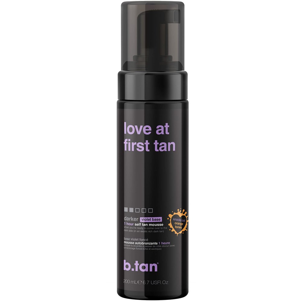 b.tan Violet Base Self Tanner Mousse | Love At First Tan - Best, 1 Hour Express Sunless Tanning Foam, Cancels Orange Tones, Dark Bronzing Glow, No Fake Tan Smell, Face & Body, 6.7 Fl Oz
