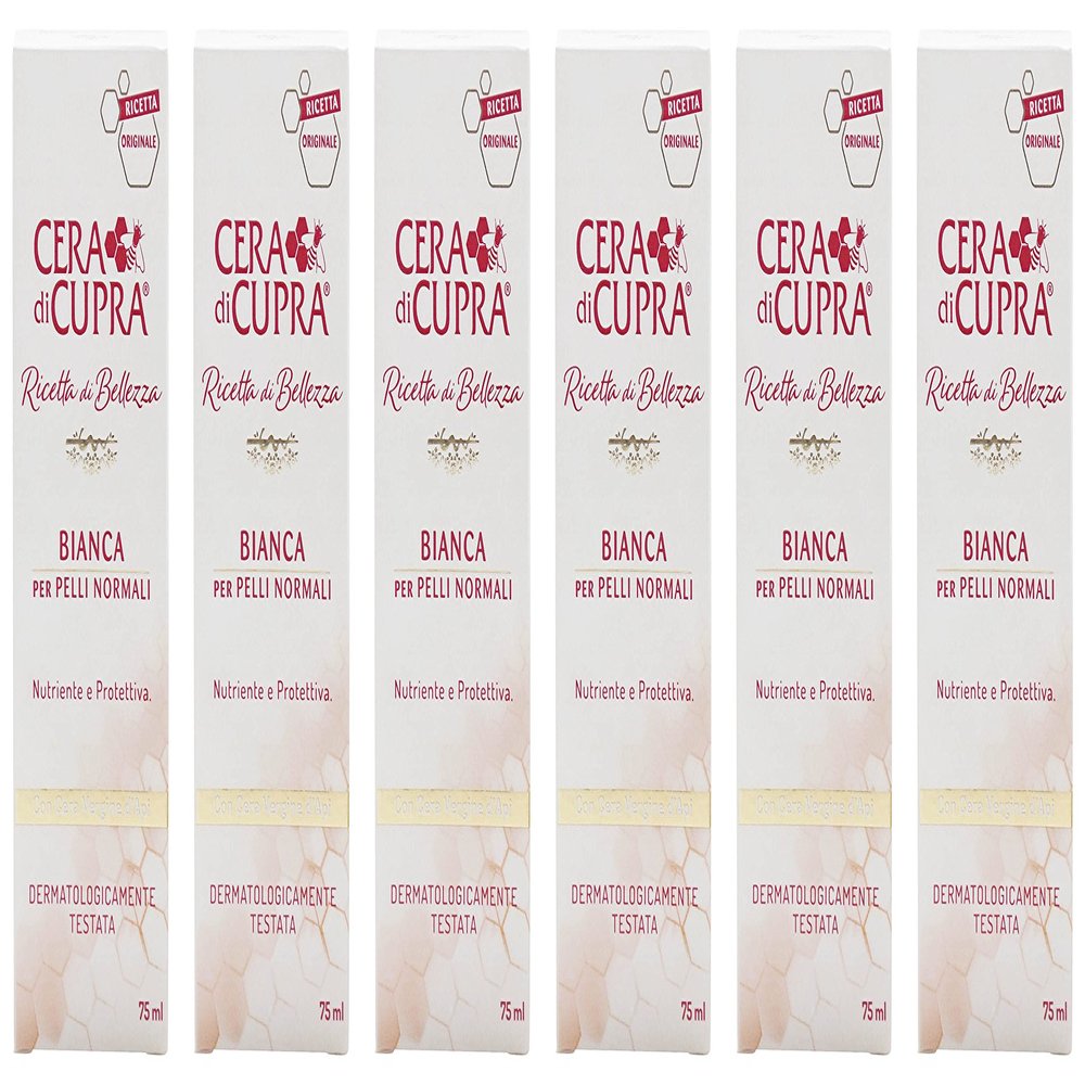 Cera di Cupra "Bianca per Pelli Normali" Cream for Normal Skin, Anti-age Formula - 2.5 Fluid Ounces (75ml) Tubes (Pack of 6) [ Italian Import ]