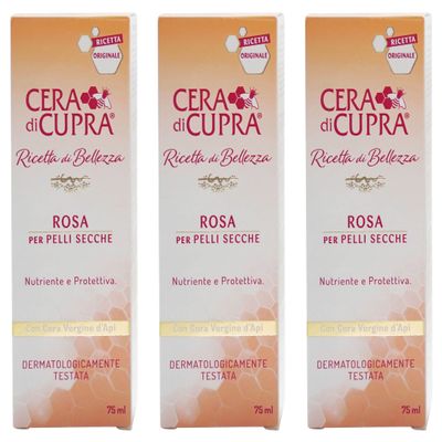 CERA DI CUPRA "Rosa per Pelli Secche Cream for Dry Skin, Anti-age Formula - 2.5 Fluid Ounces (75ml) Tubes (Pack of 3) [ Italian Import ]