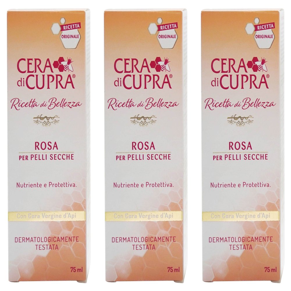 CERA DI CUPRA "Rosa per Pelli Secche Cream for Dry Skin, Anti-age Formula - 2.5 Fluid Ounces (75ml) Tubes (Pack of 3) [ Italian Import ]