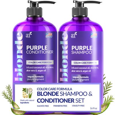 artnaturals Purple Shampoo and Conditioner Set  (2 x 16 Fl Oz / 473ml)  Protects, Balances and Tones  Bleached, Color Treated, Silver, Brassy and Blonde Hair - Sulfate Free