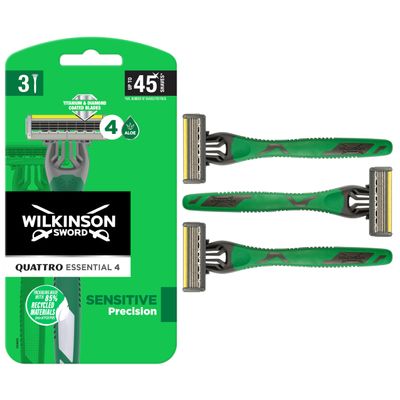 Wilkinson Sword Quattro Titanium Sensitive Men's Disposables Razors x 3