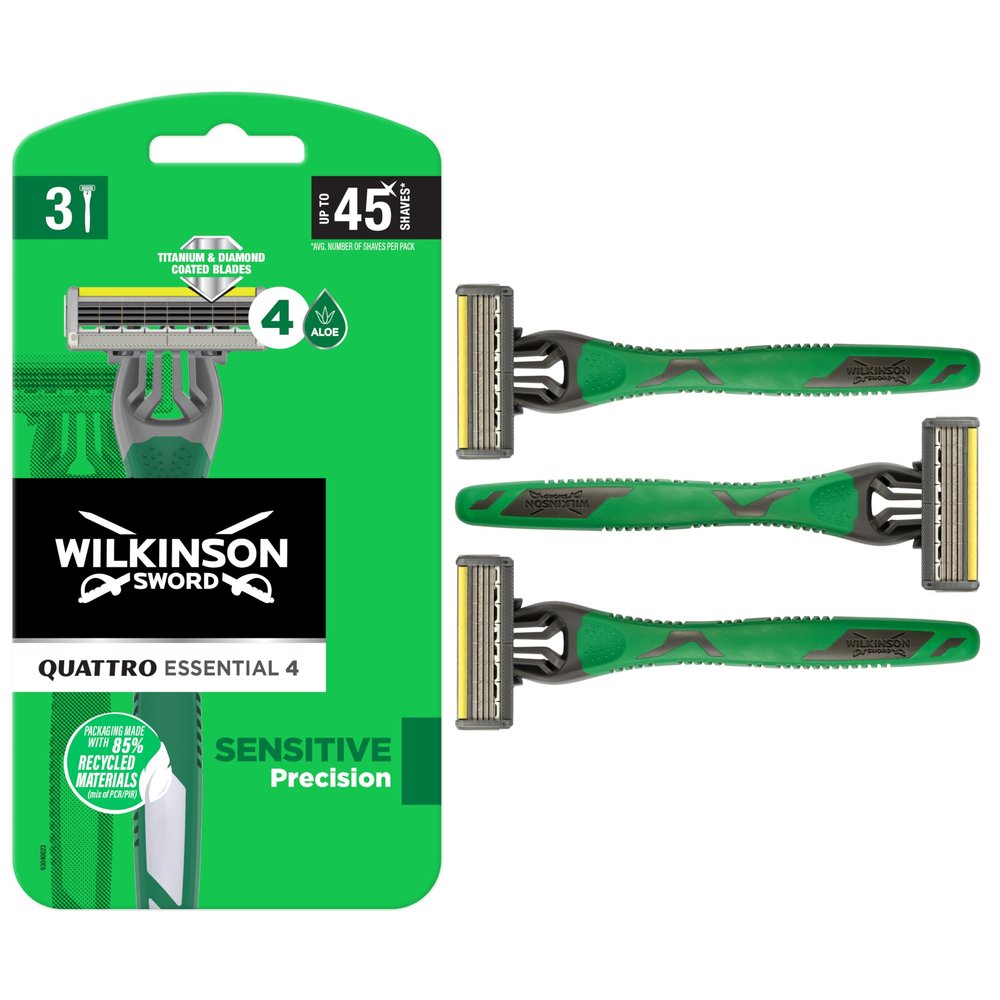 Wilkinson Sword Quattro Titanium Sensitive Men's Disposables Razors x 3