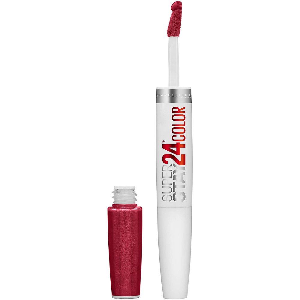 Maybelline Super Stay 24, 2-Step Liquid Lipstick Makeup, Long Lasting Highly Pigmented Color with Moisturizing Balm, All Day Cherry, Red, 1 Count