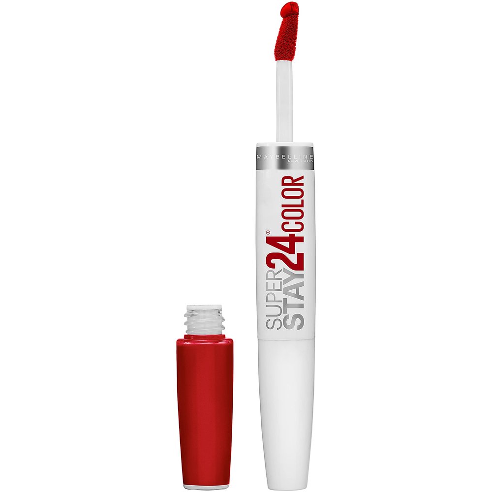 Maybelline Super Stay 24, 2-Step Liquid Lipstick Makeup, Long Lasting Highly Pigmented Color with Moisturizing Balm, Keep It Red, Red, 1 Count