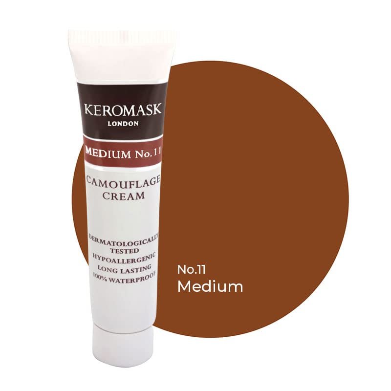 Keromask Full Coverage Concealer | Medium No 11 | Camouflage Makeup | Waterproof Concealer | Hypoallergenic | Vitiligo, Tattoo, Rosacea, Tattoo Cover |24 Shades
