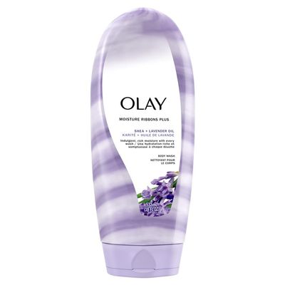 Olay Body Wash for Women, Moisture Ribbons Plus, Deep Conditioning & Moisturizing Formula, Long Lasting Smooth Soft Skin, For All Skin Types, Shea Butter & Lavender Oil Scent, 18 fl oz