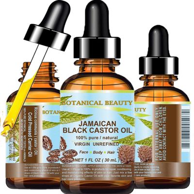 BLACK CASTOR OIL JAMAICAN. 100% Pure / Natural / Virgin / Unrefined Cold Pressed Carrier oil. 1 Fl.oz.- 30 ml. For Skin, Hair, Eyelashes, Brows and Nail Care."Caribbean Original Guarantee.